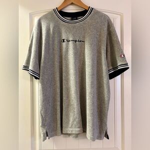 Champion Heather Gray Terry Cloth Tee with Black Details.  Size XL.